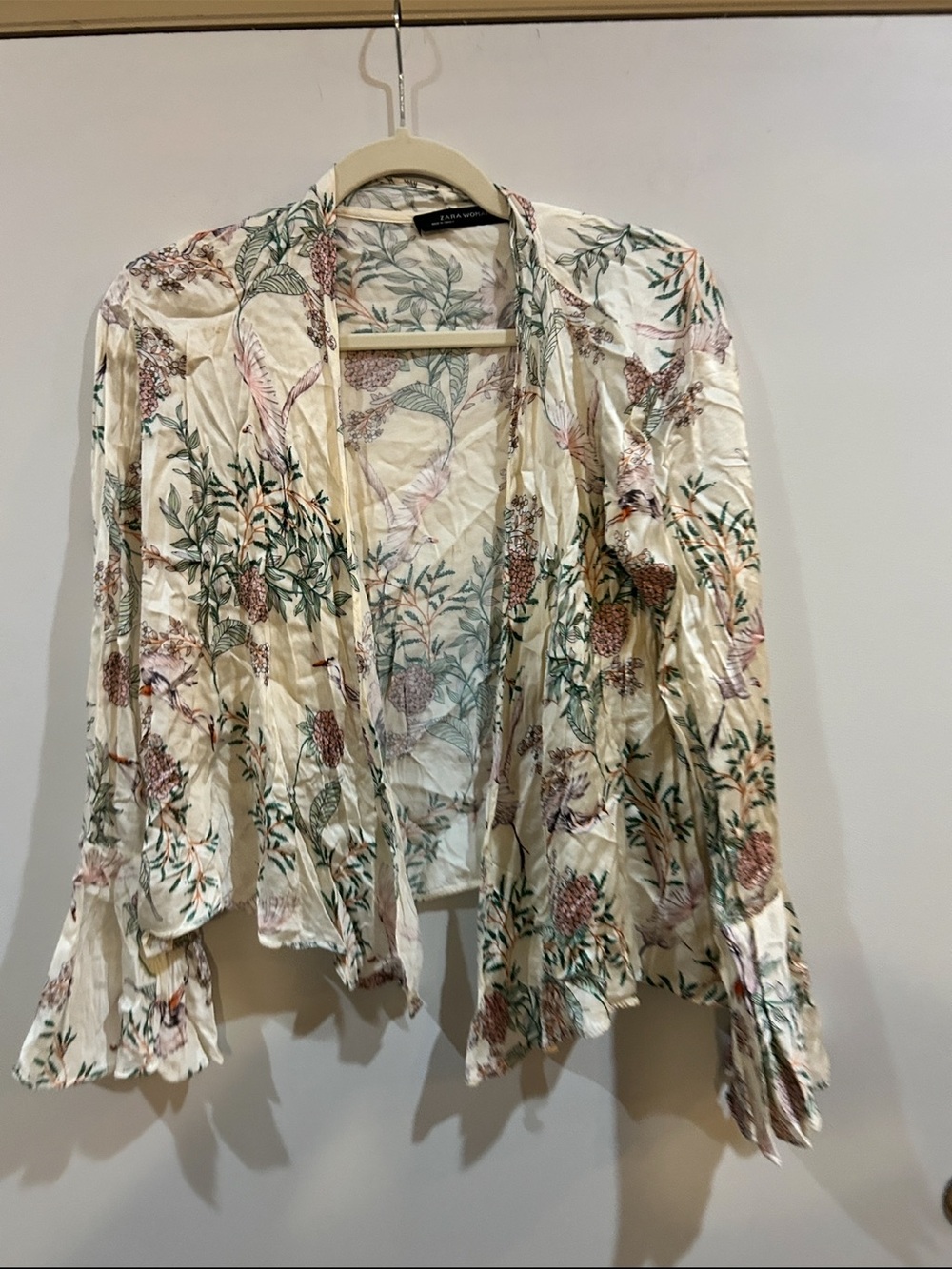 Zara Cream Floral-Print Open Front Blouse